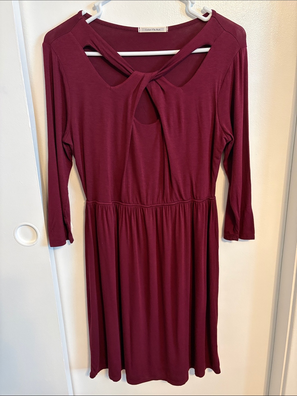 Color Me Red Women's Maroon Twist-Back Long Sleeve Dress
